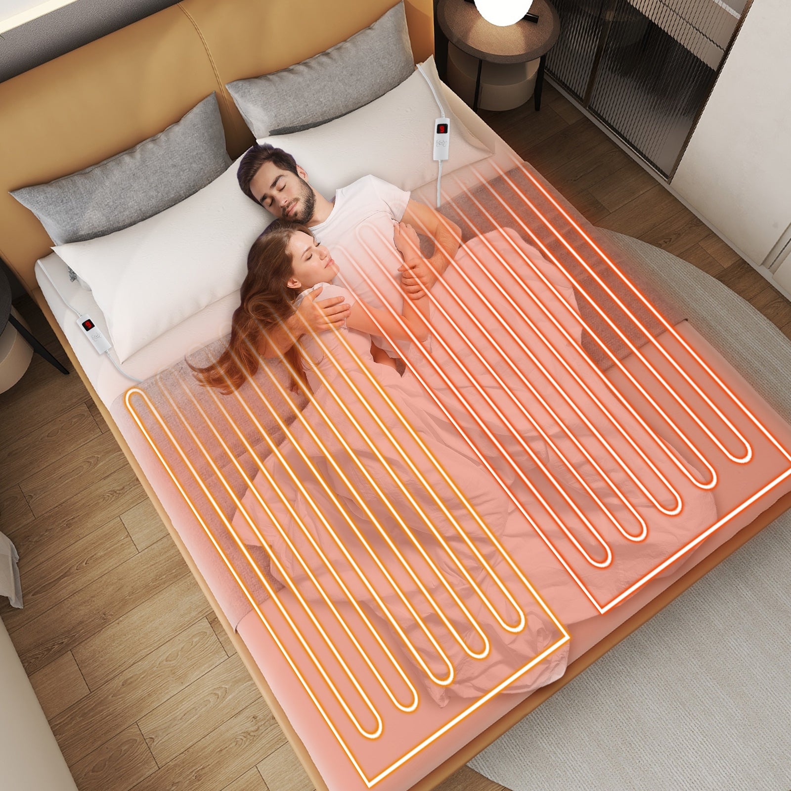 Machine Washable Electric Bed Warmer with Dual Controller 9 Heat Setting and 9-Hour Auto Off and Overheat Protection-Queen Size, White Bedding at Gallery Canada