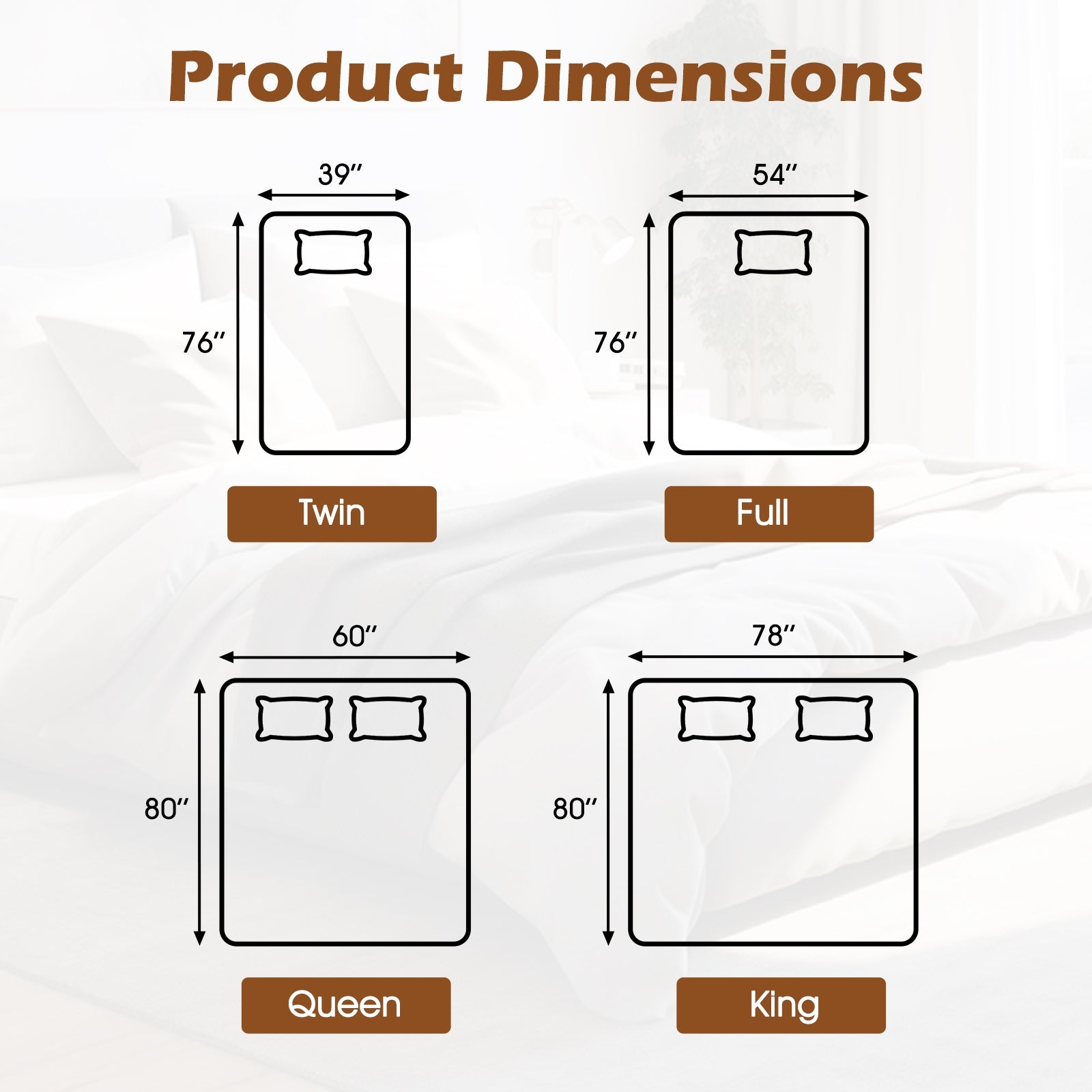 Machine Washable Electric Bed Warmer with Dual Controller 9 Heat Setting and 9-Hour Auto Off and Overheat Protection-Queen Size, White Bedding at Gallery Canada