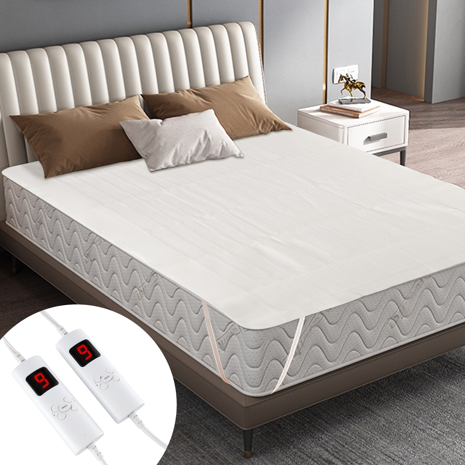 Machine Washable Electric Bed Warmer with Dual Controller 9 Heat Setting and 9-Hour Auto Off and Overheat Protection-Queen Size, White Bedding at Gallery Canada