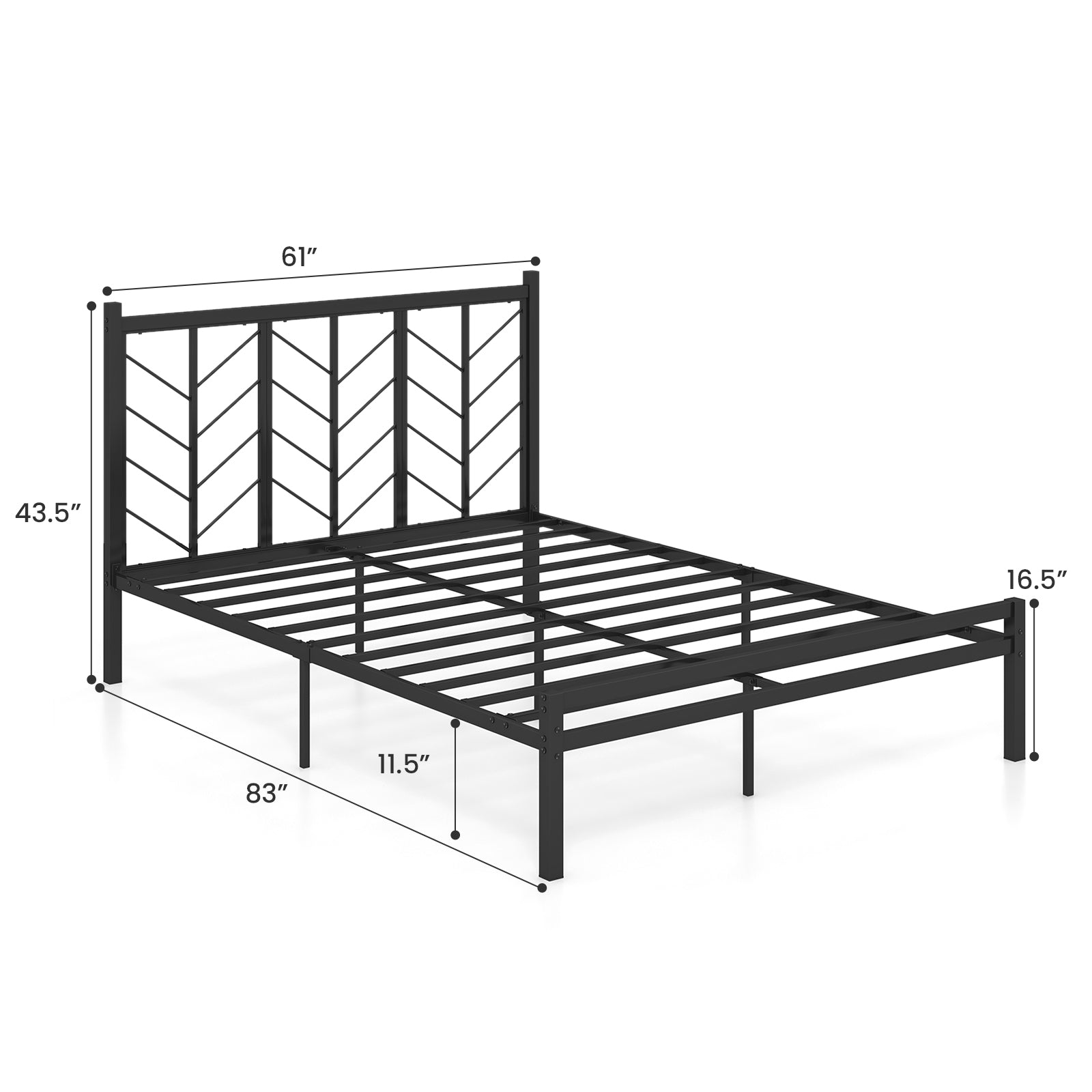 Queen Size Platform Bed with Headboard and Metal Frame-Queen Size, Black Simple Bed Frame   at Gallery Canada