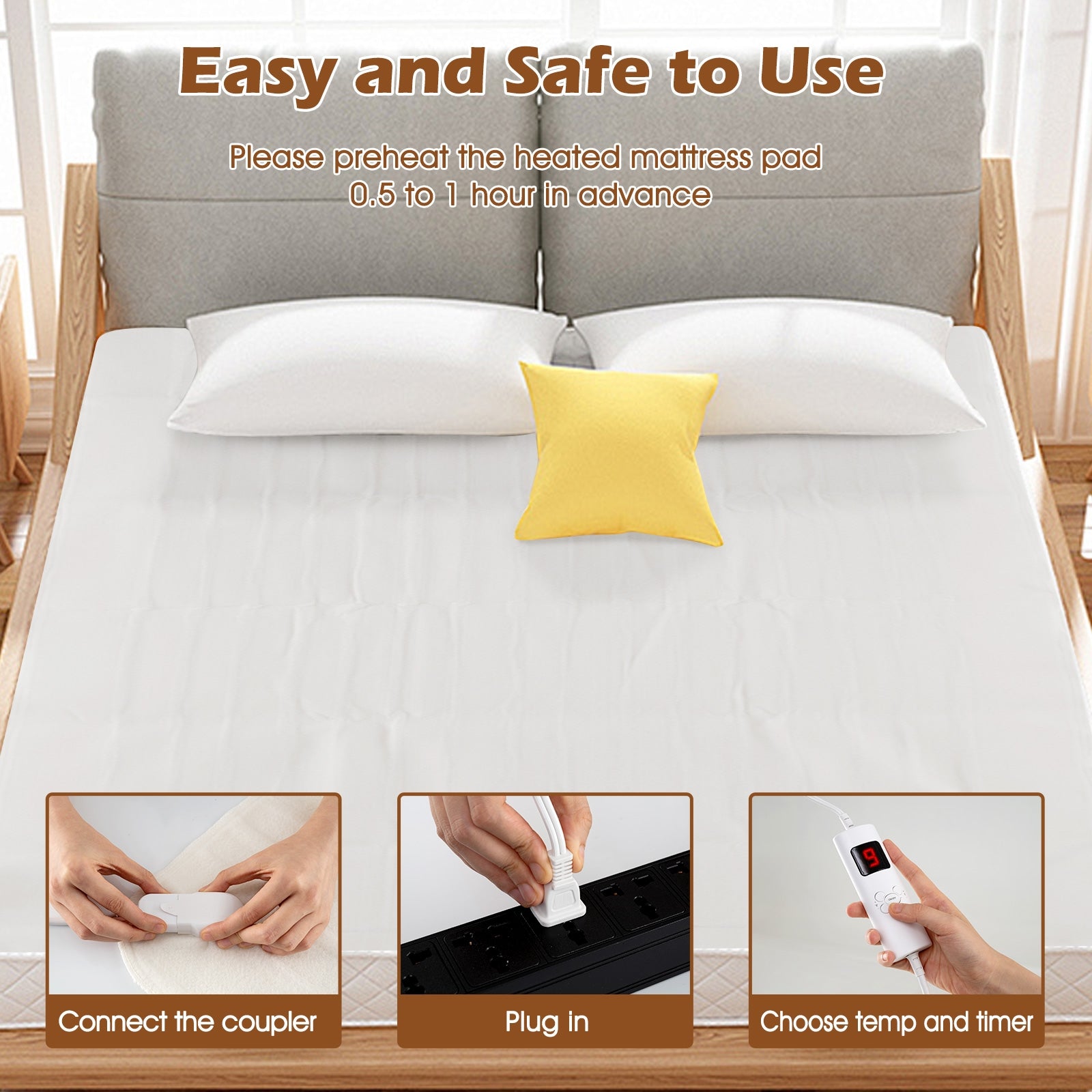 Machine Washable Electric Bed Warmer with Dual Controller 9 Heat Setting and 9-Hour Auto Off and Overheat Protection-Queen Size, White Bedding at Gallery Canada
