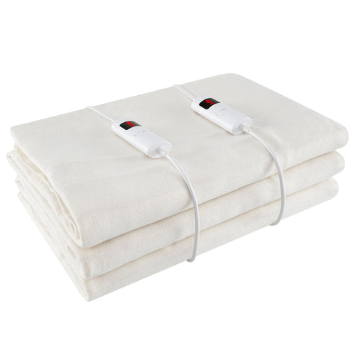 Machine Washable Electric Bed Warmer with Dual Controller 9 Heat Setting and 9-Hour Auto Off and Overheat Protection-King Size, White