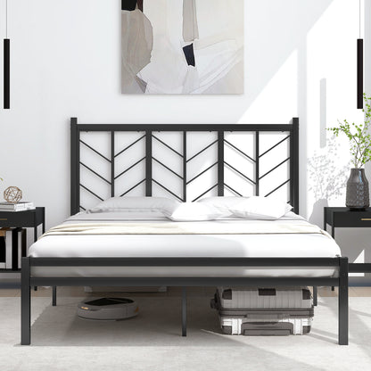 Queen Size Platform Bed with Headboard and Metal Frame-Queen Size, Black Simple Bed Frame   at Gallery Canada