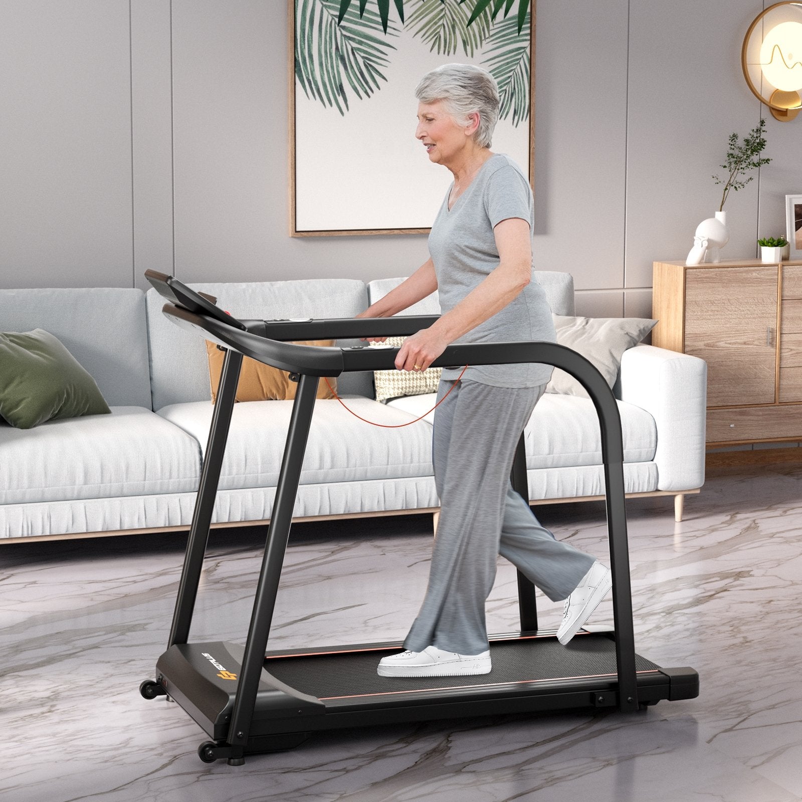 2.5 HP Walking Treadmill with Long Handrails for Seniors, Black Treadmills   at Gallery Canada