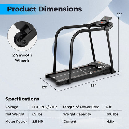 2.5 HP Walking Treadmill with Long Handrails for Seniors, Black Treadmills   at Gallery Canada