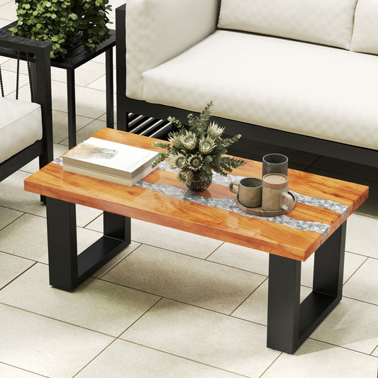 Teak Wood Patio Table with River Feel Epoxy Tabletop, Natural Coffee Tables Natural  at Gallery Canada