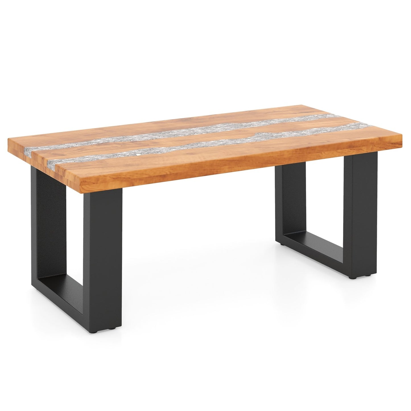 Teak Wood Patio Table with River Feel Epoxy Tabletop, Natural Coffee Tables Natural  at Gallery Canada