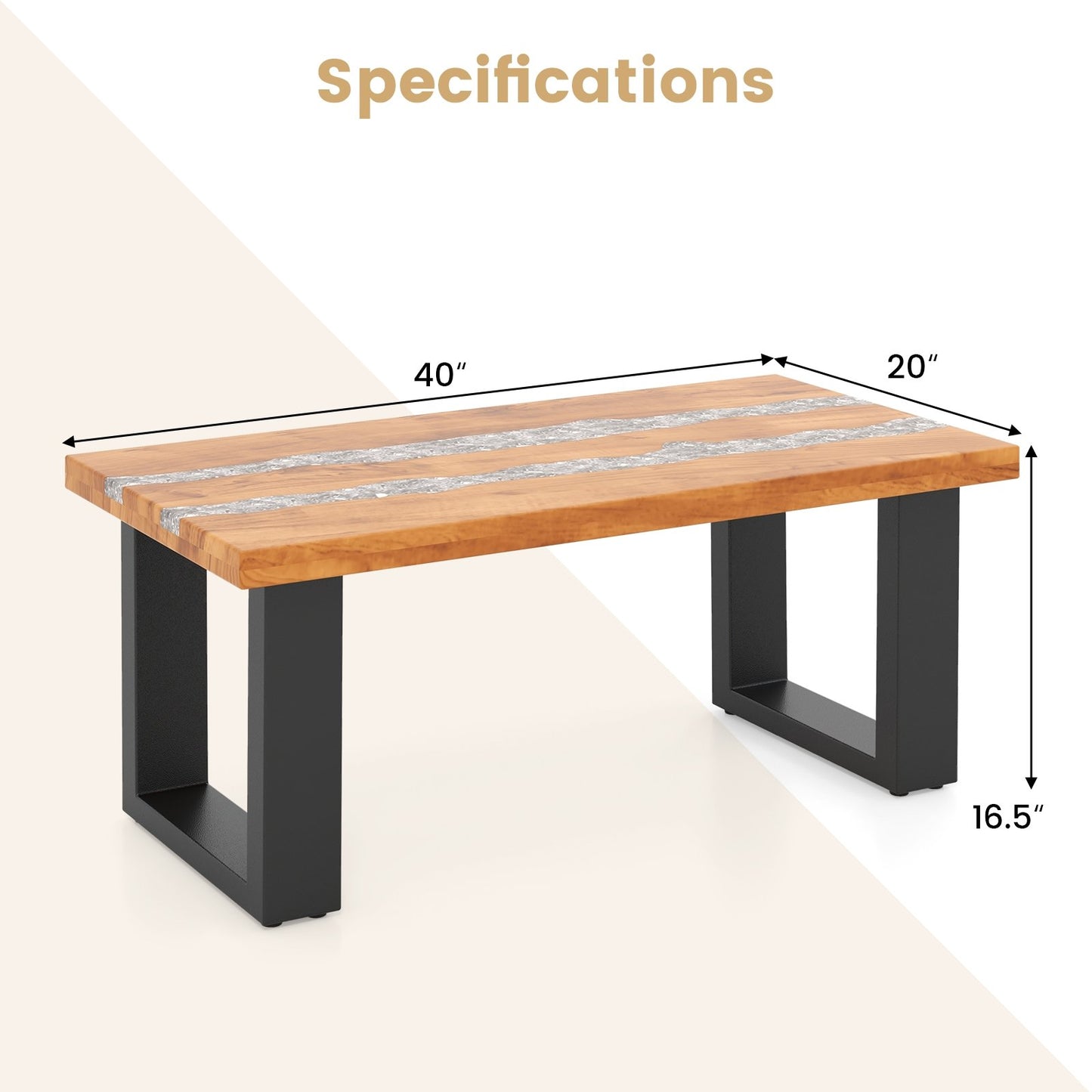 Teak Wood Patio Table with River Feel Epoxy Tabletop, Natural Coffee Tables   at Gallery Canada