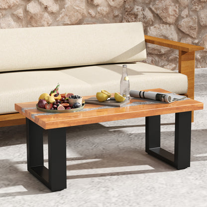 Teak Wood Patio Table with River Feel Epoxy Tabletop, Natural Coffee Tables   at Gallery Canada