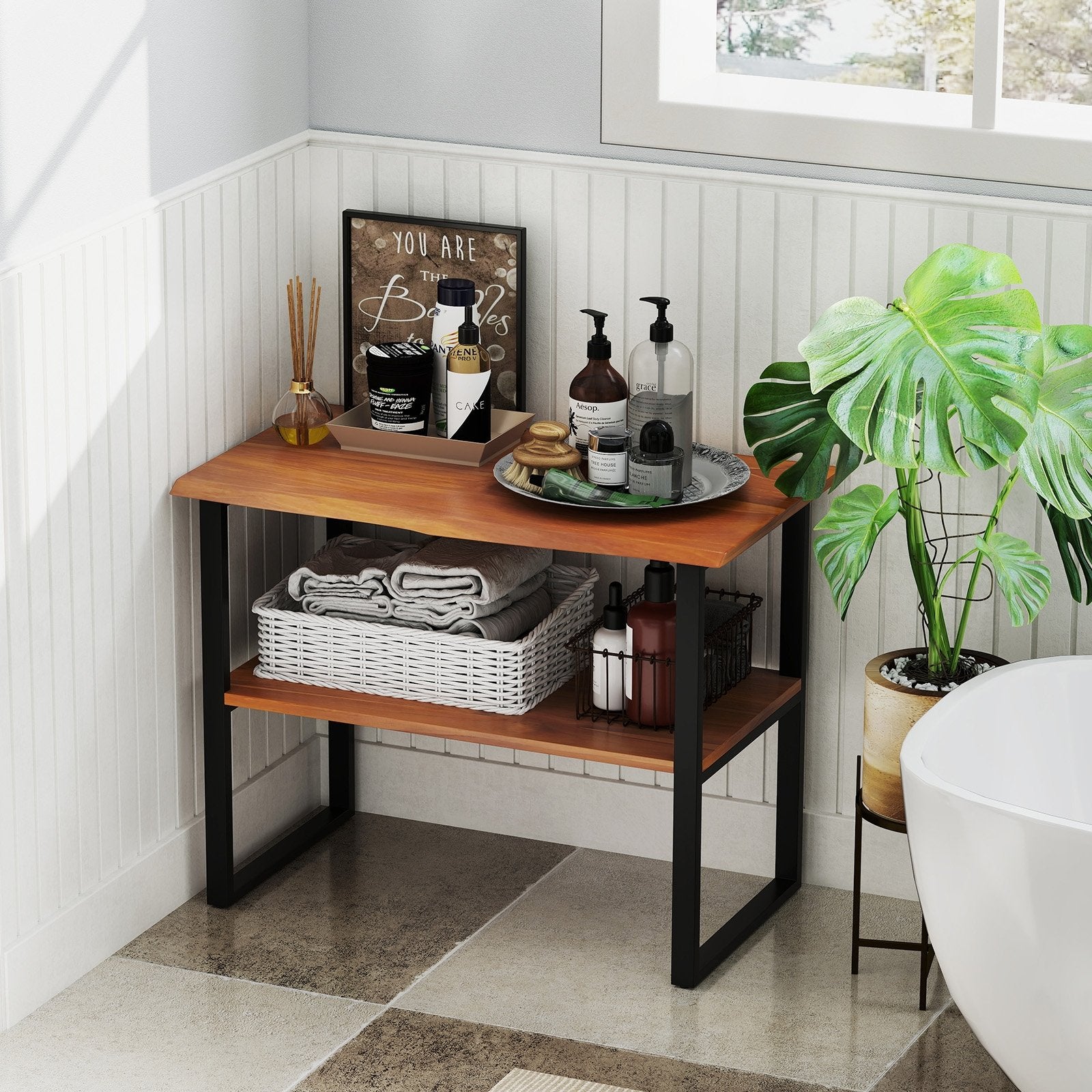 Teak Bathroom Storage Shelf for Living Room and Bedroom Nightstands   at Gallery Canada