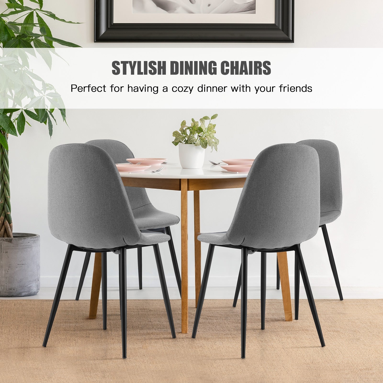 Dining Chairs Set of 4 with Black Metal Legs, Gray Dining Chairs   at Gallery Canada