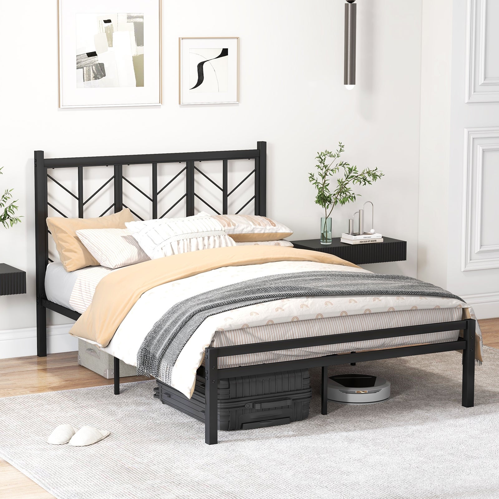 Full Size Platform Bed with Headboard and Metal Frame-Full Size, Black Simple Bed Frame   at Gallery Canada