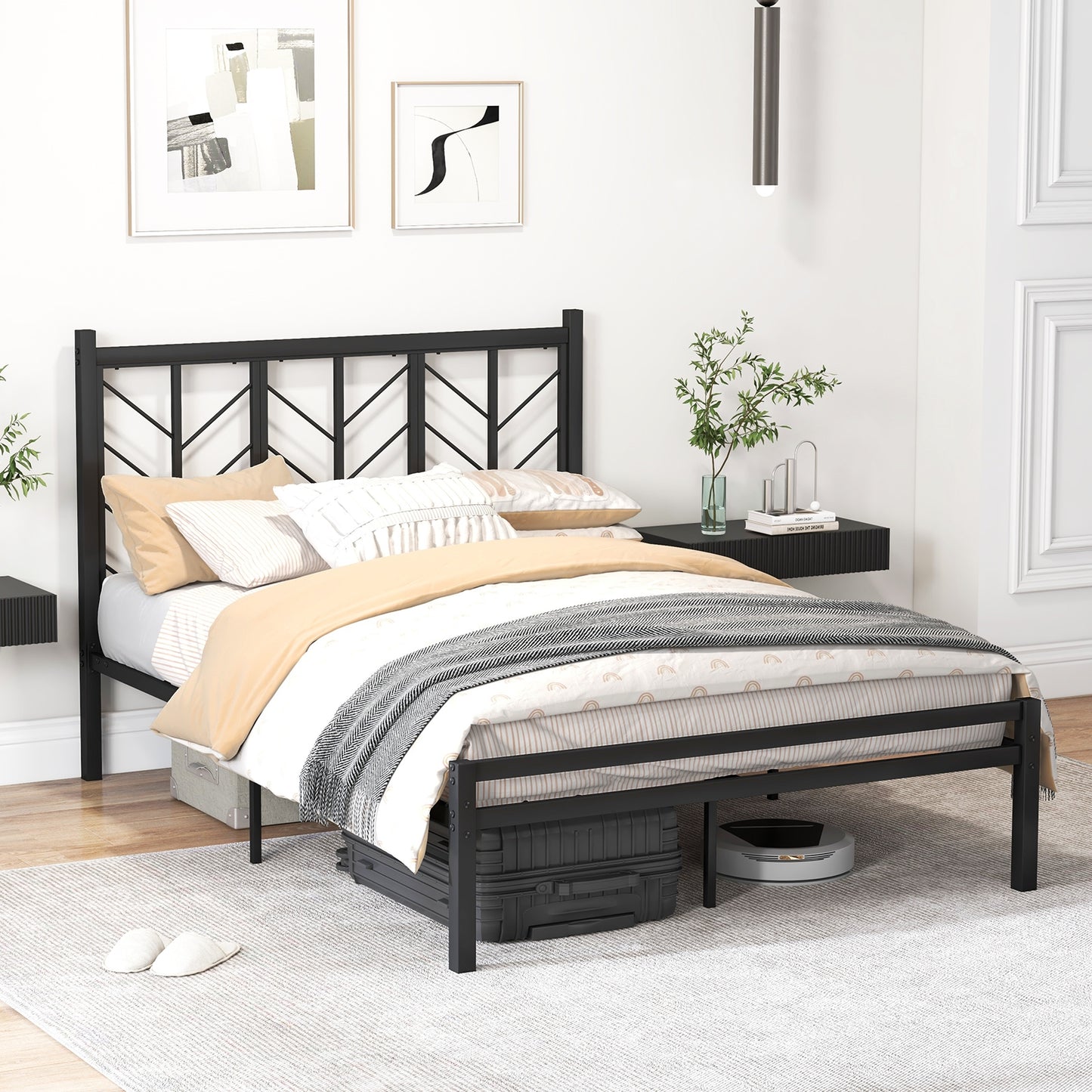 Full Size Platform Bed with Headboard and Metal Frame-Full Size, Black Simple Bed Frame   at Gallery Canada