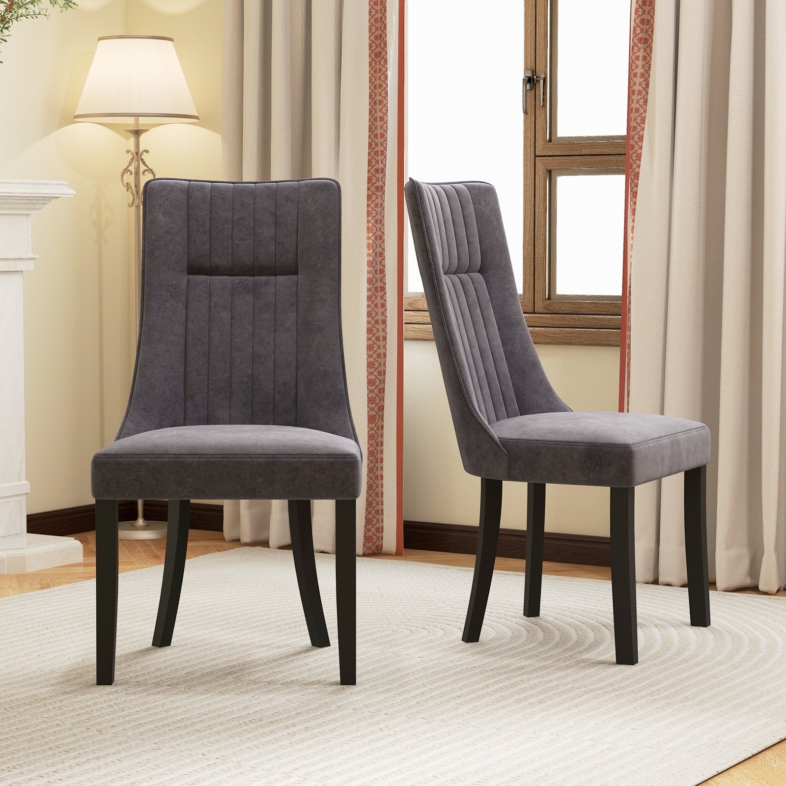 Channel Tufted Dining Chairs Set of 2 Upholstered Kitchen Side Chairs with High Backrest, Gray Dining Chairs   at Gallery Canada