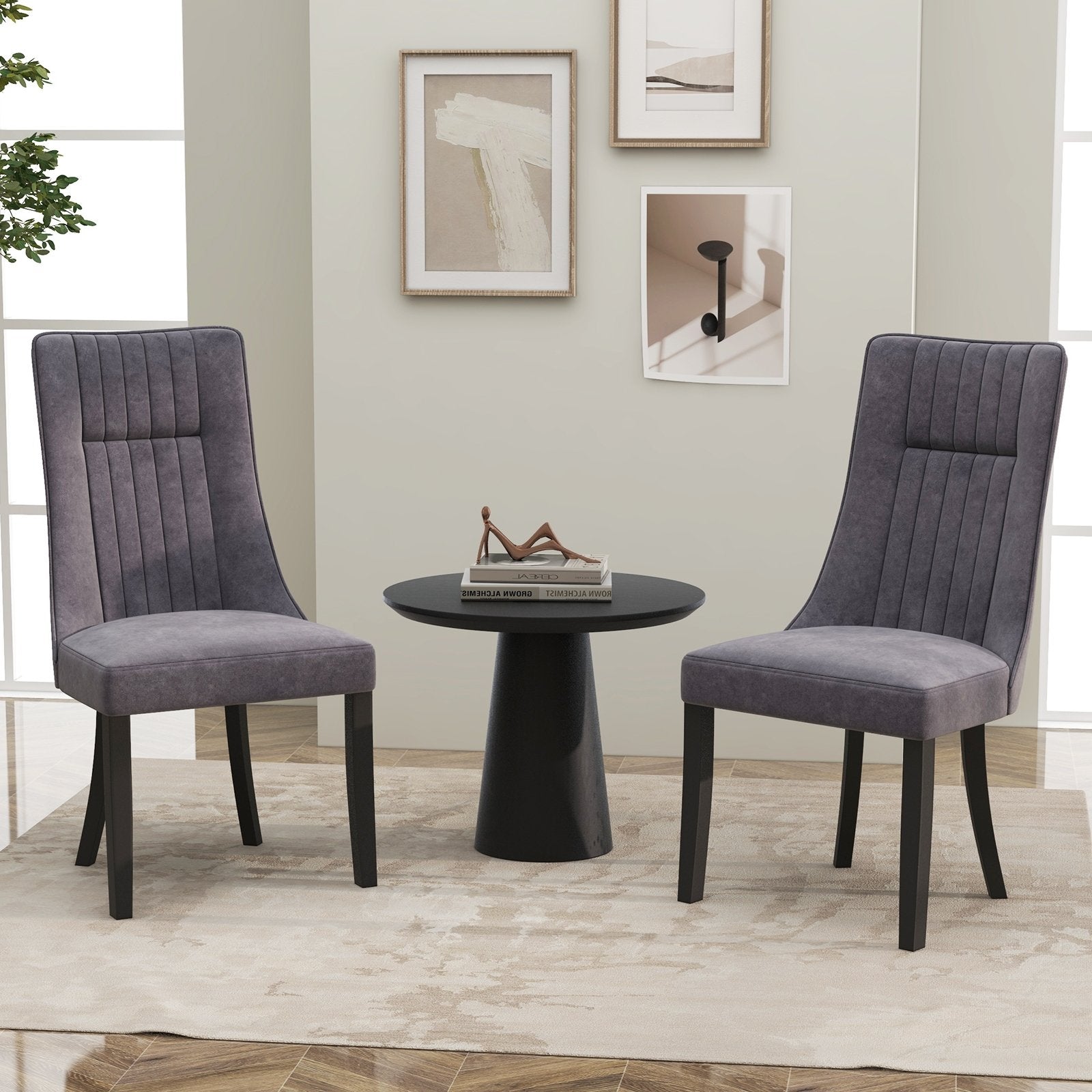 Channel Tufted Dining Chairs Set of 2 Upholstered Kitchen Side Chairs with High Backrest, Gray Dining Chairs   at Gallery Canada