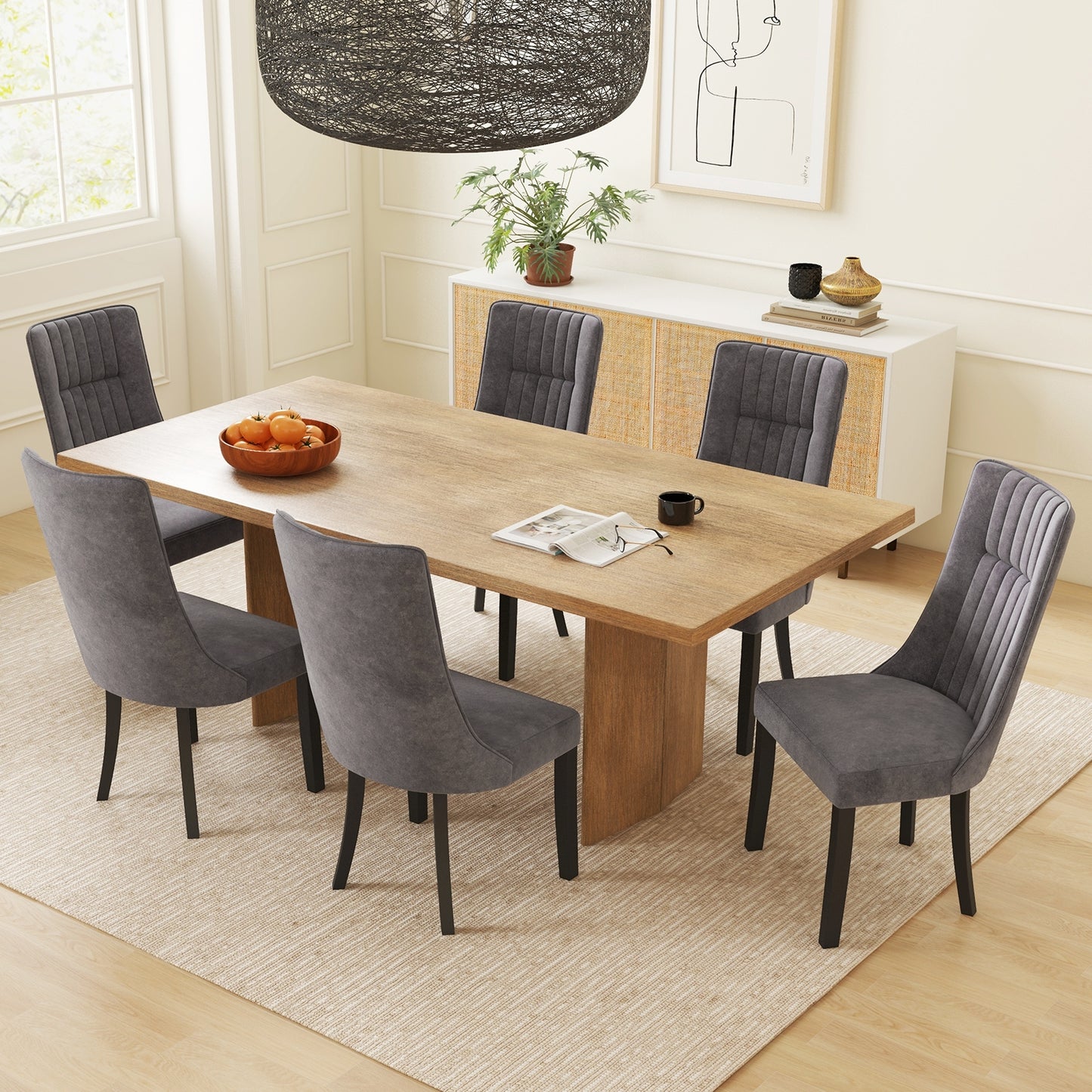 Channel Tufted Dining Chairs Set of 2 Upholstered Kitchen Side Chairs with High Backrest, Gray Dining Chairs   at Gallery Canada