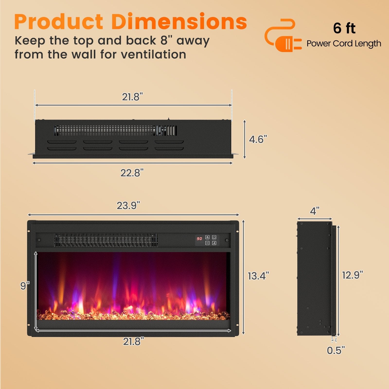 18/23/26 Inch 1500W Electric Fireplace Insert with Remote Control-23 inches, Black Fireplaces   at Gallery Canada