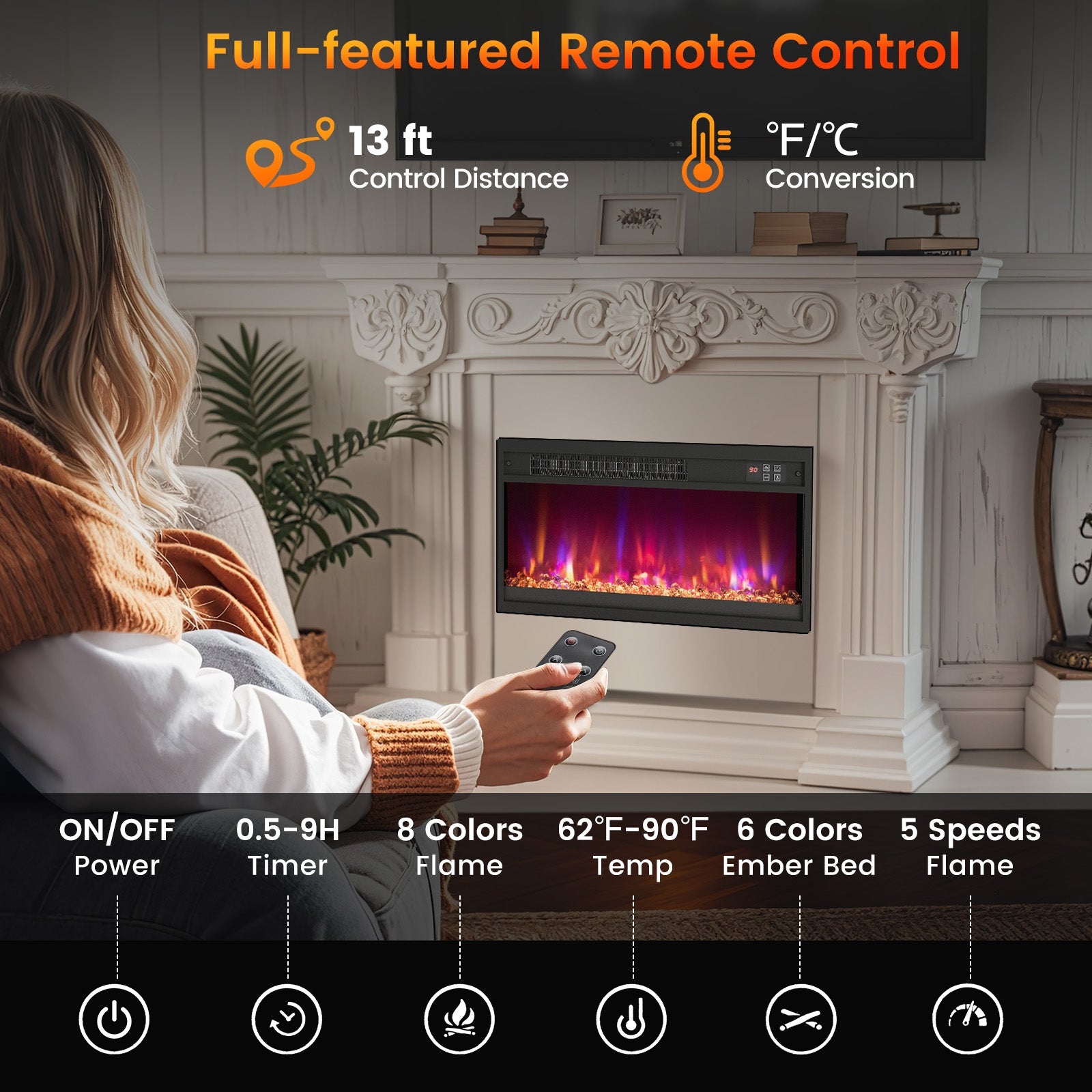 18/23/26 Inch 1500W Electric Fireplace Insert with Remote Control-23 inches, Black Fireplaces   at Gallery Canada