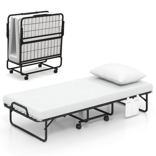 Cot Size Folding Bed with Memory Foam Mattress and Pillow