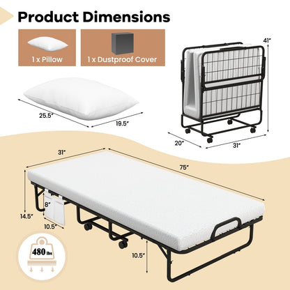 Cot Size Folding Bed with Memory Foam Mattress and Pillow Folding Beds   at Gallery Canada