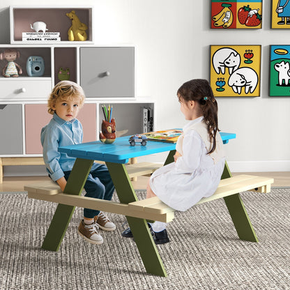 Kids Wooden Picnic Table Set Toddler Activity and Dining Table with Built-in Benches Kids Table & Chair Sets   at Gallery Canada