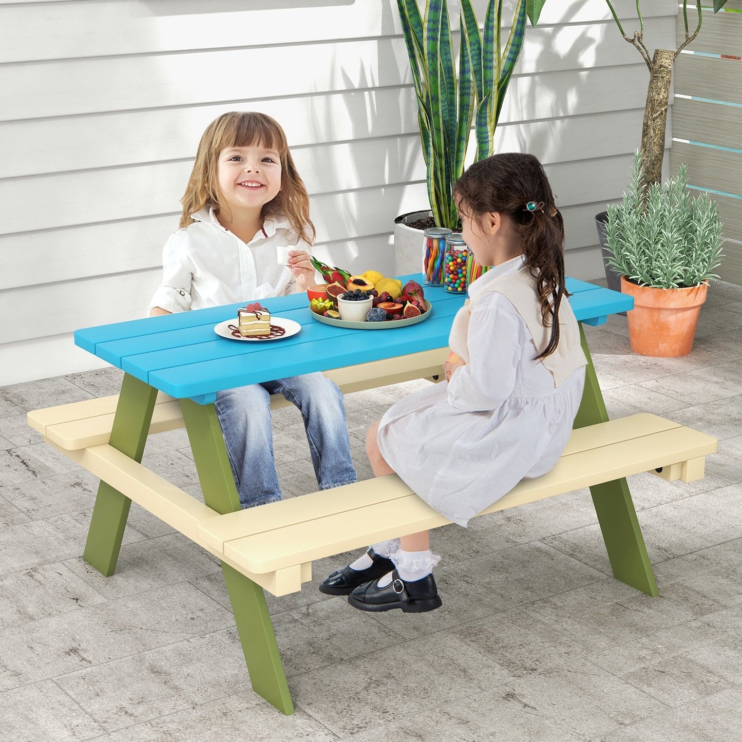 Kids Wooden Picnic Table Set Toddler Activity and Dining Table with Built-in Benches Kids Table & Chair Sets   at Gallery Canada