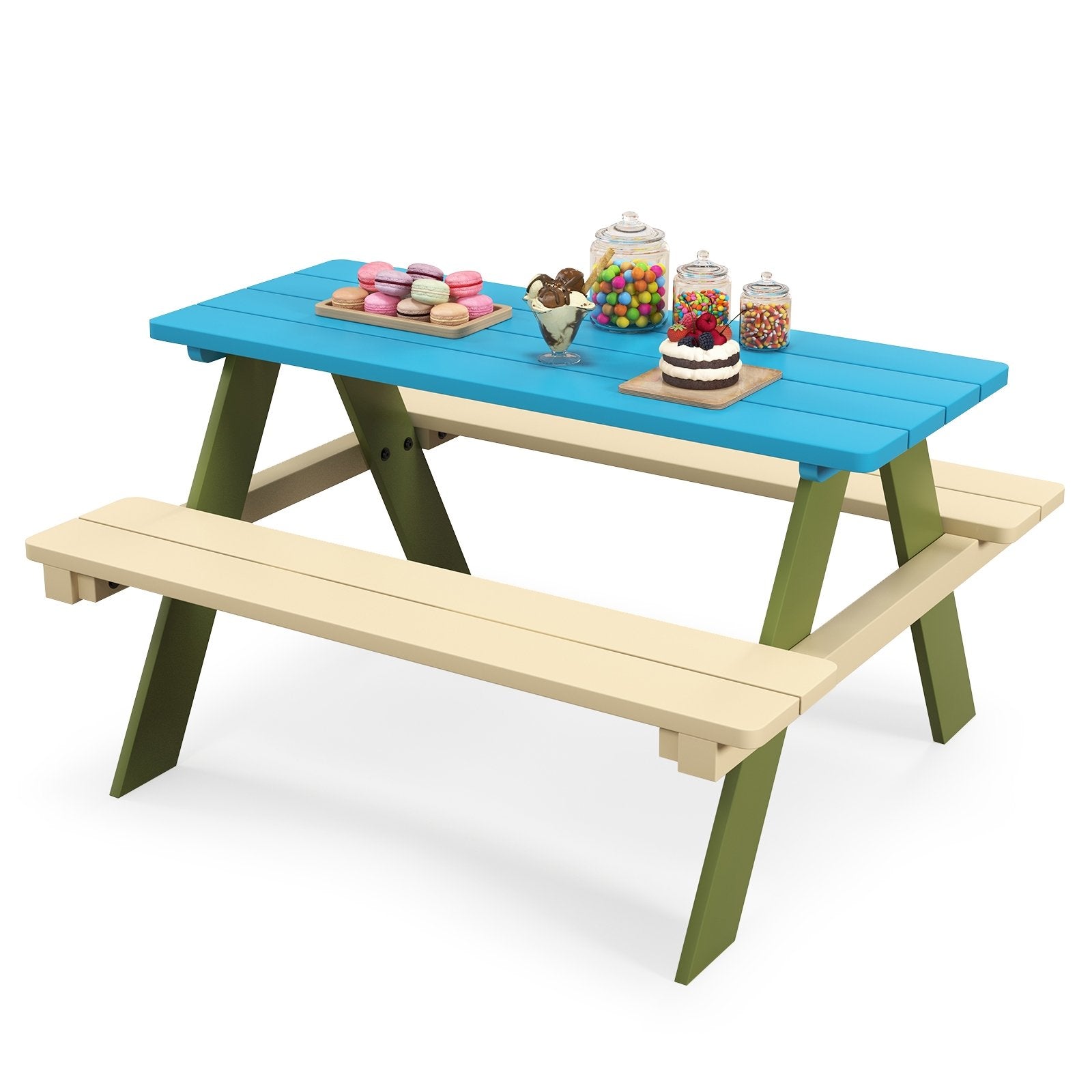 Kids Wooden Picnic Table Set Toddler Activity and Dining Table with Built-in Benches Kids Table & Chair Sets Blue, Green, Beige at Gallery Canada