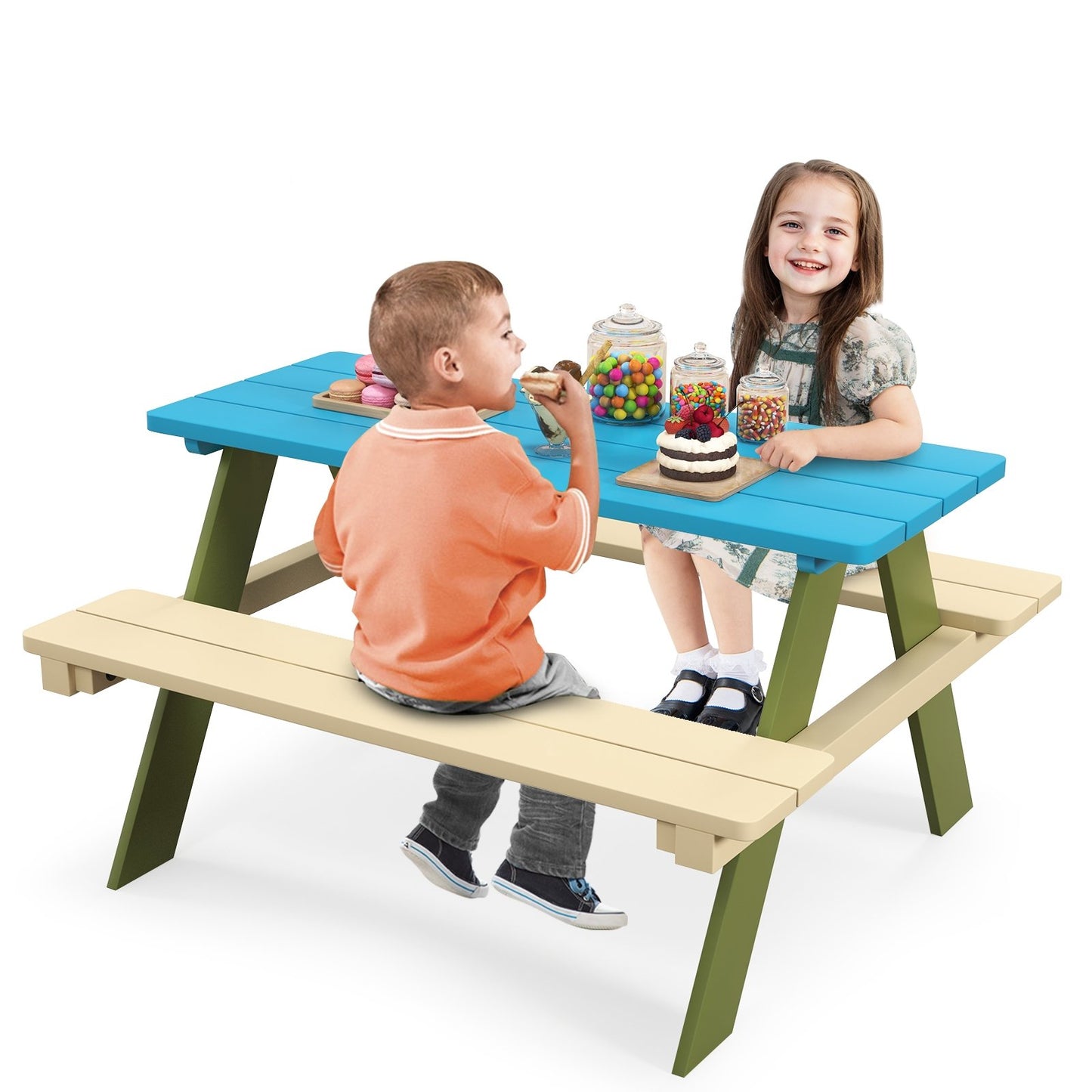 Kids Wooden Picnic Table Set Toddler Activity and Dining Table with Built-in Benches Kids Table & Chair Sets   at Gallery Canada