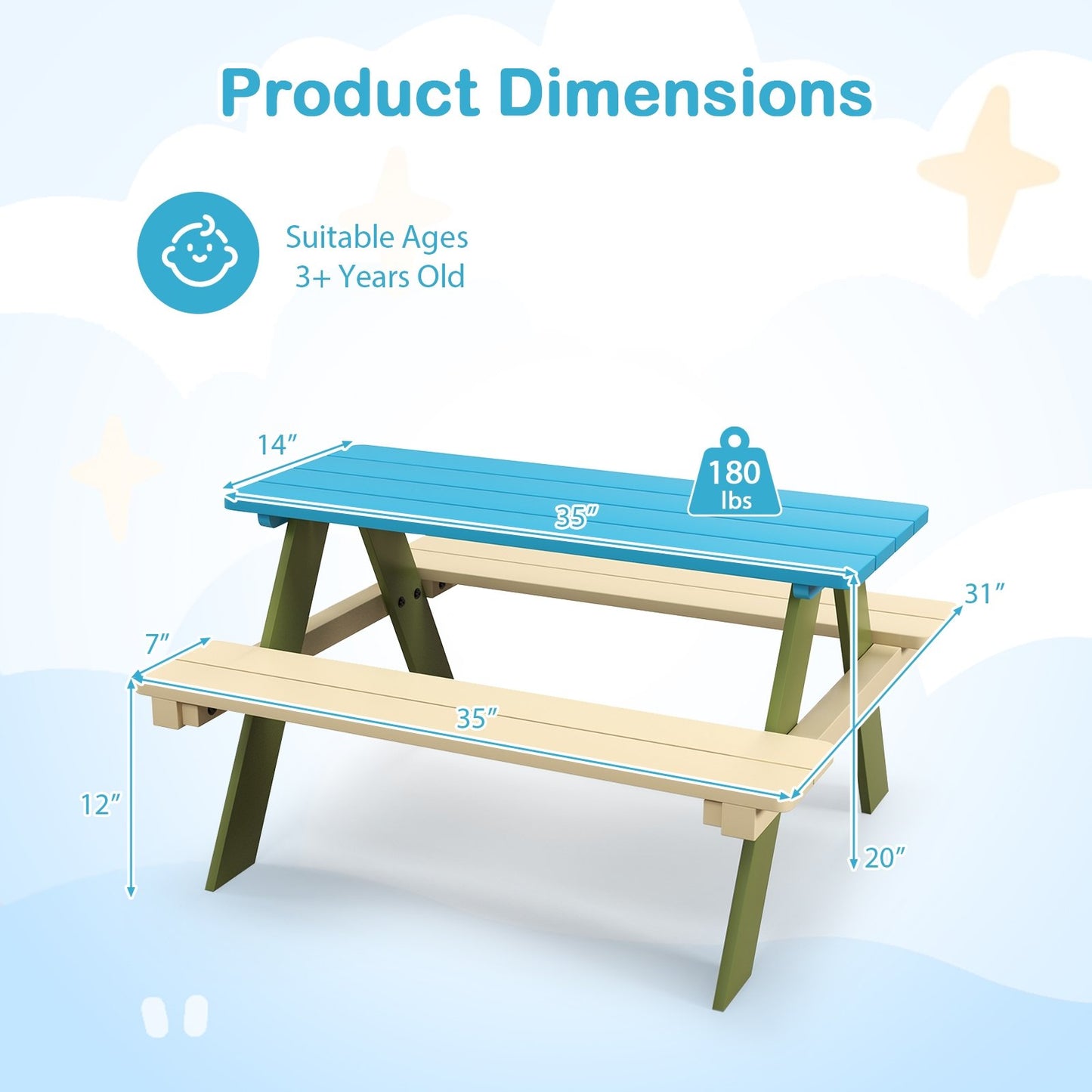 Kids Wooden Picnic Table Set Toddler Activity and Dining Table with Built-in Benches Kids Table & Chair Sets   at Gallery Canada