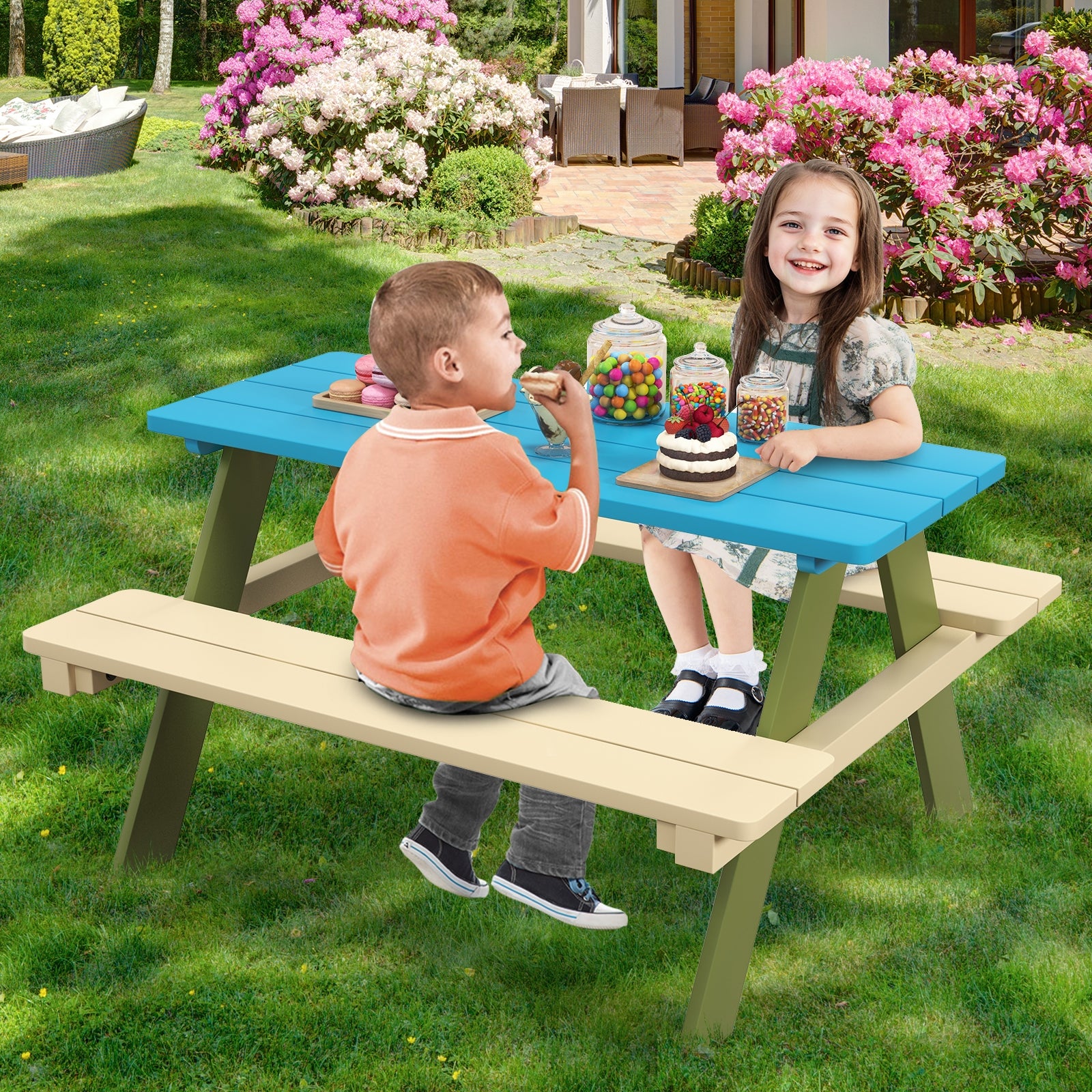 Kids Wooden Picnic Table Set Toddler Activity and Dining Table with Built-in Benches Kids Table & Chair Sets   at Gallery Canada