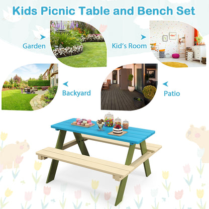 Kids Wooden Picnic Table Set Toddler Activity and Dining Table with Built-in Benches Kids Table & Chair Sets   at Gallery Canada