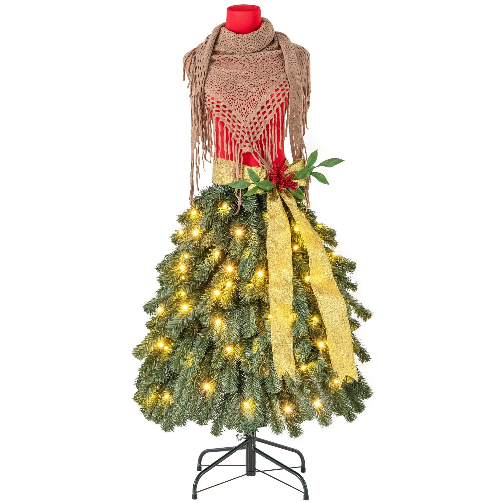 5 FT Pre-lit Mannequin Artificial Christmas Tree Dress Form Xmas Tree, Green Christmas Tree Green, Red at Gallery Canada