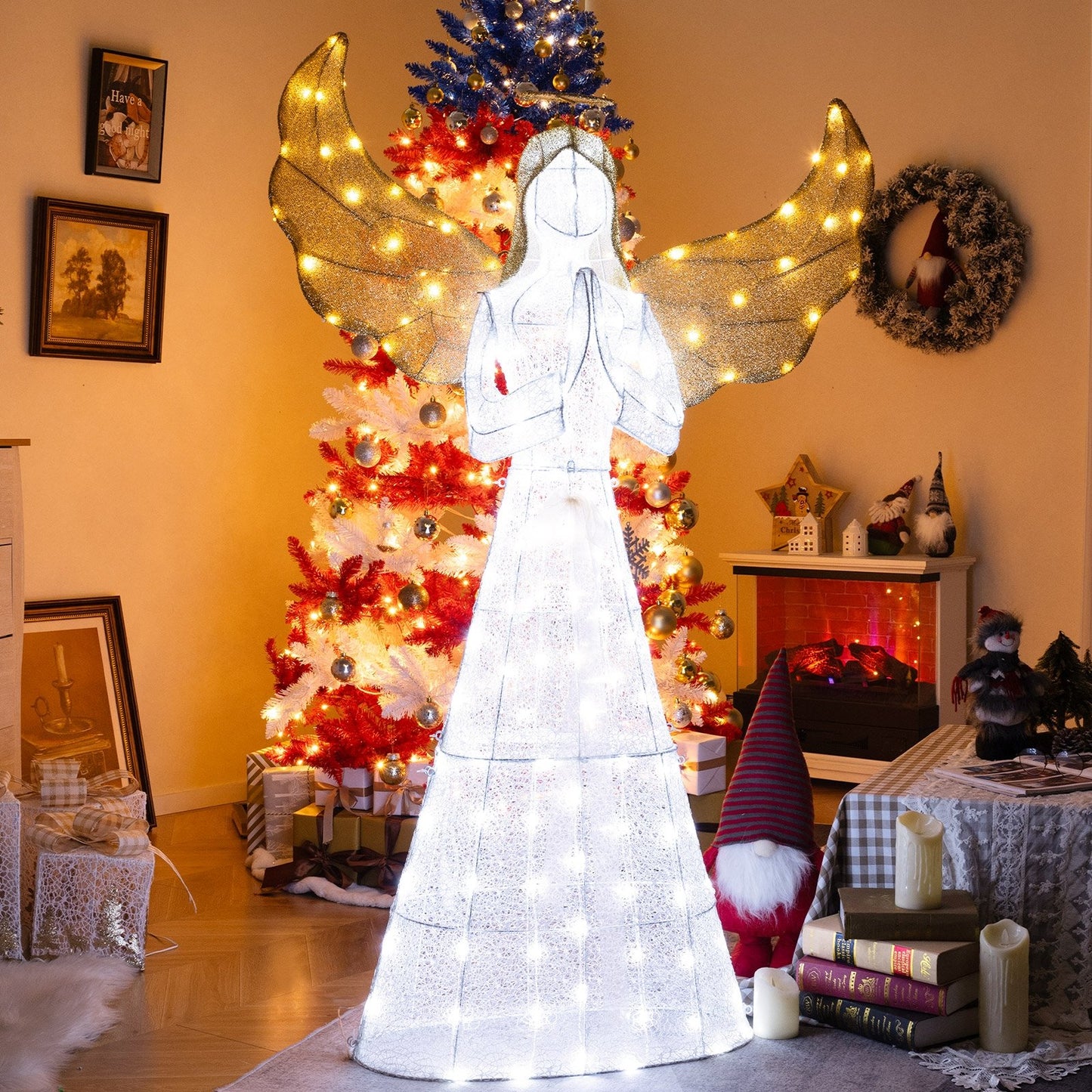 5 ft Festive Pre-Lit Angel with Halo and 150 LED Lights, White Christmas Decor & Accessories   at Gallery Canada