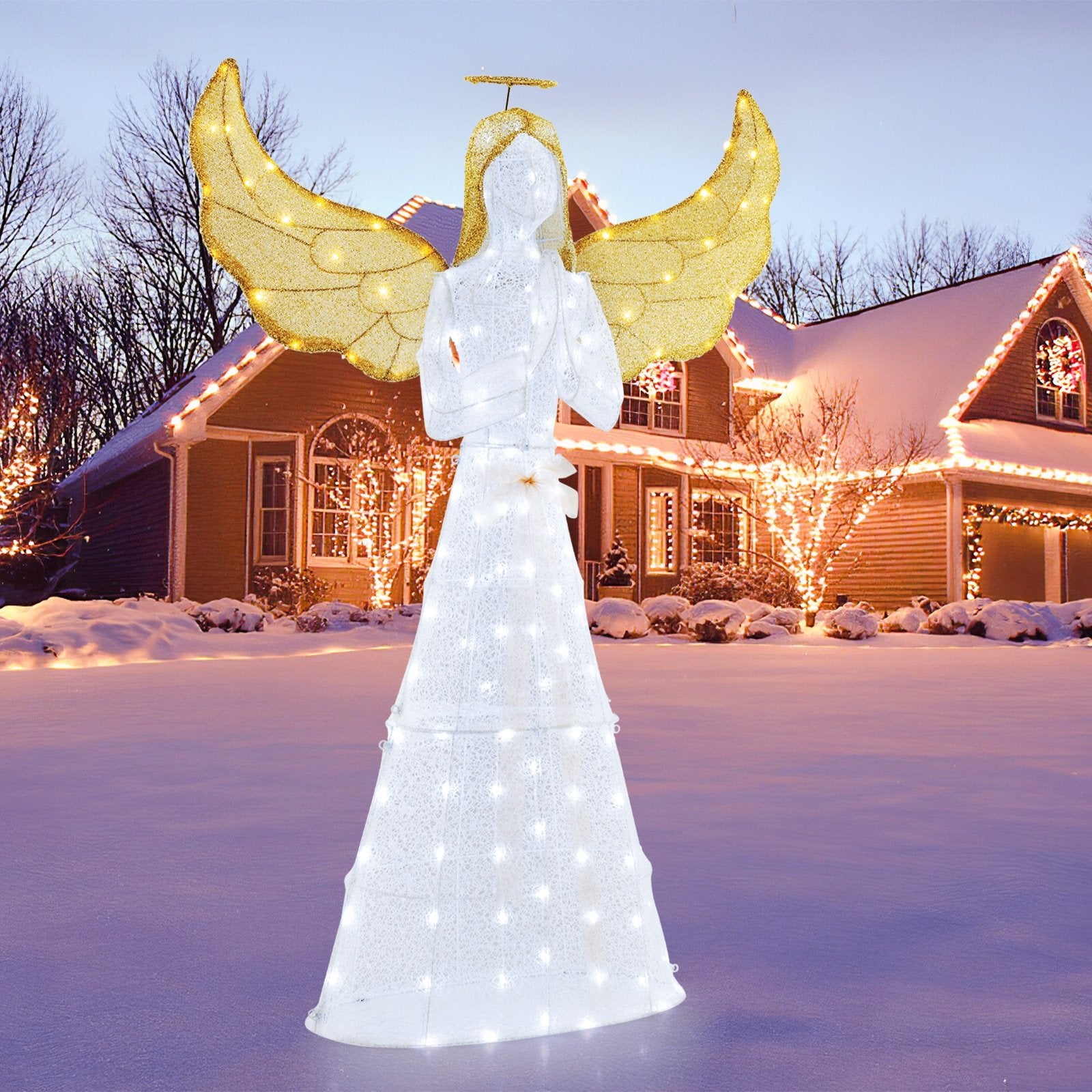 5 ft Festive Pre-Lit Angel with Halo and 150 LED Lights, White Christmas Decor & Accessories   at Gallery Canada