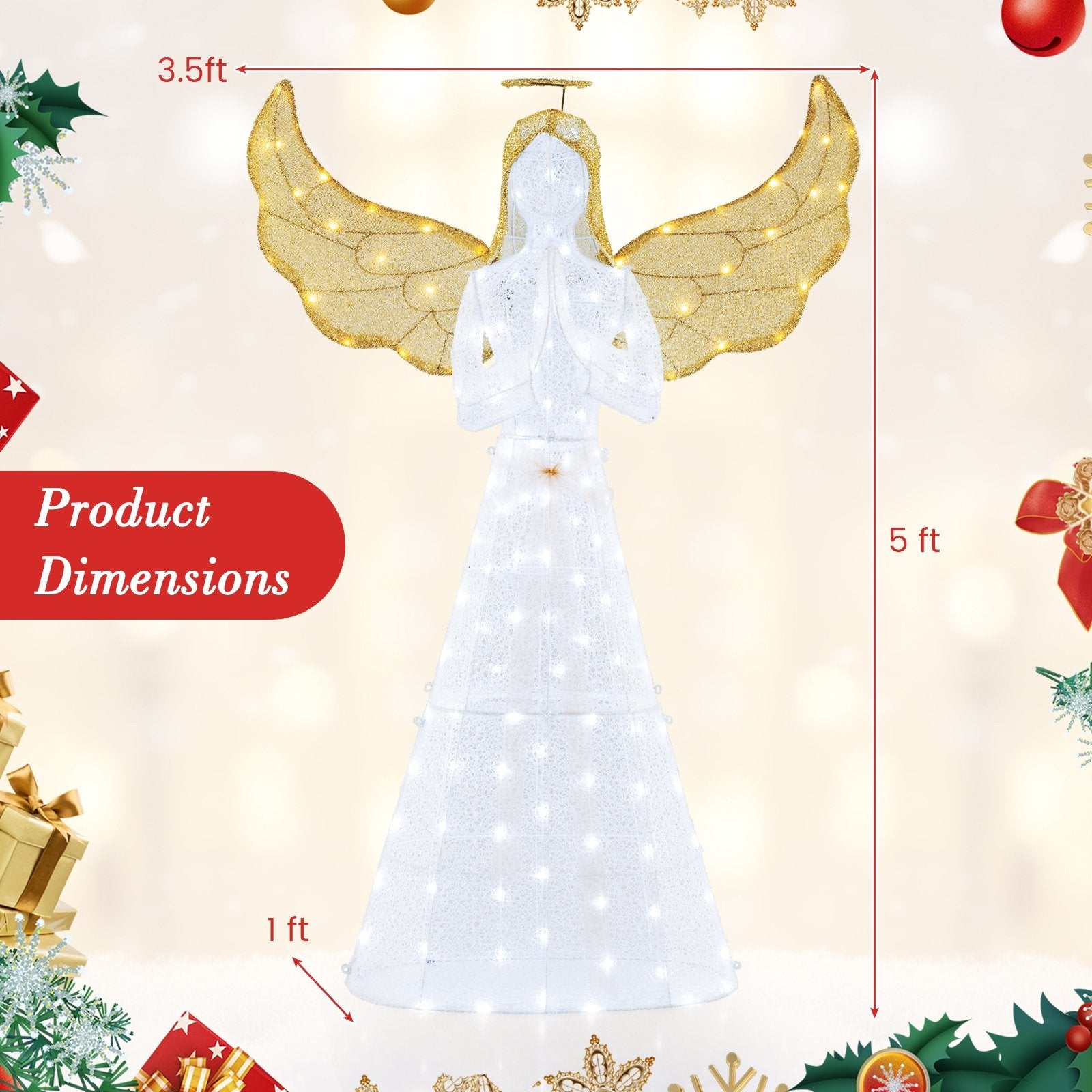 5 ft Festive Pre-Lit Angel with Halo and 150 LED Lights, White Christmas Decor & Accessories   at Gallery Canada