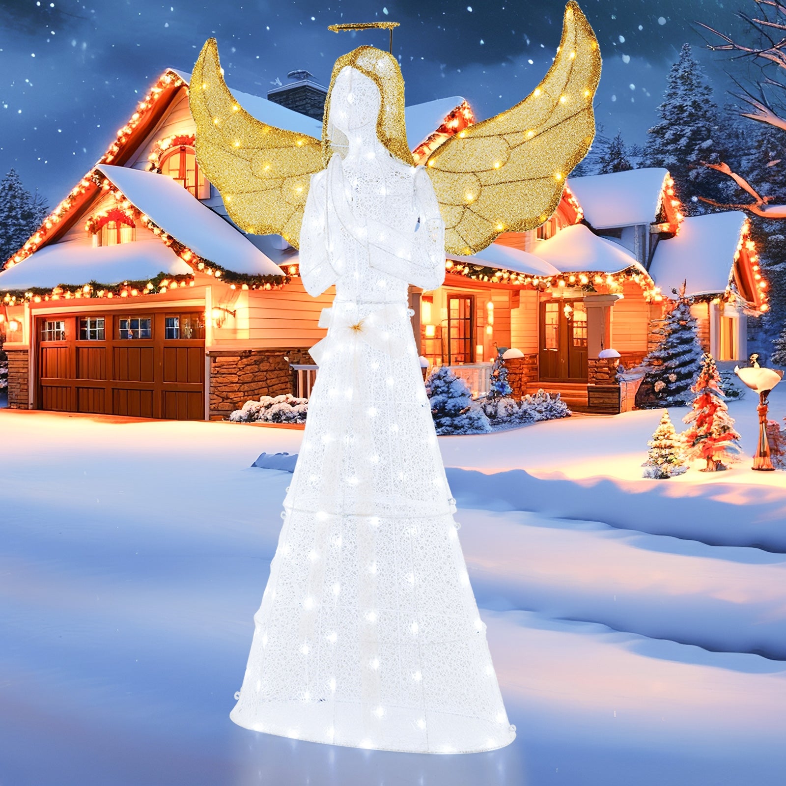 5 ft Festive Pre-Lit Angel with Halo and 150 LED Lights, White Christmas Decor & Accessories   at Gallery Canada