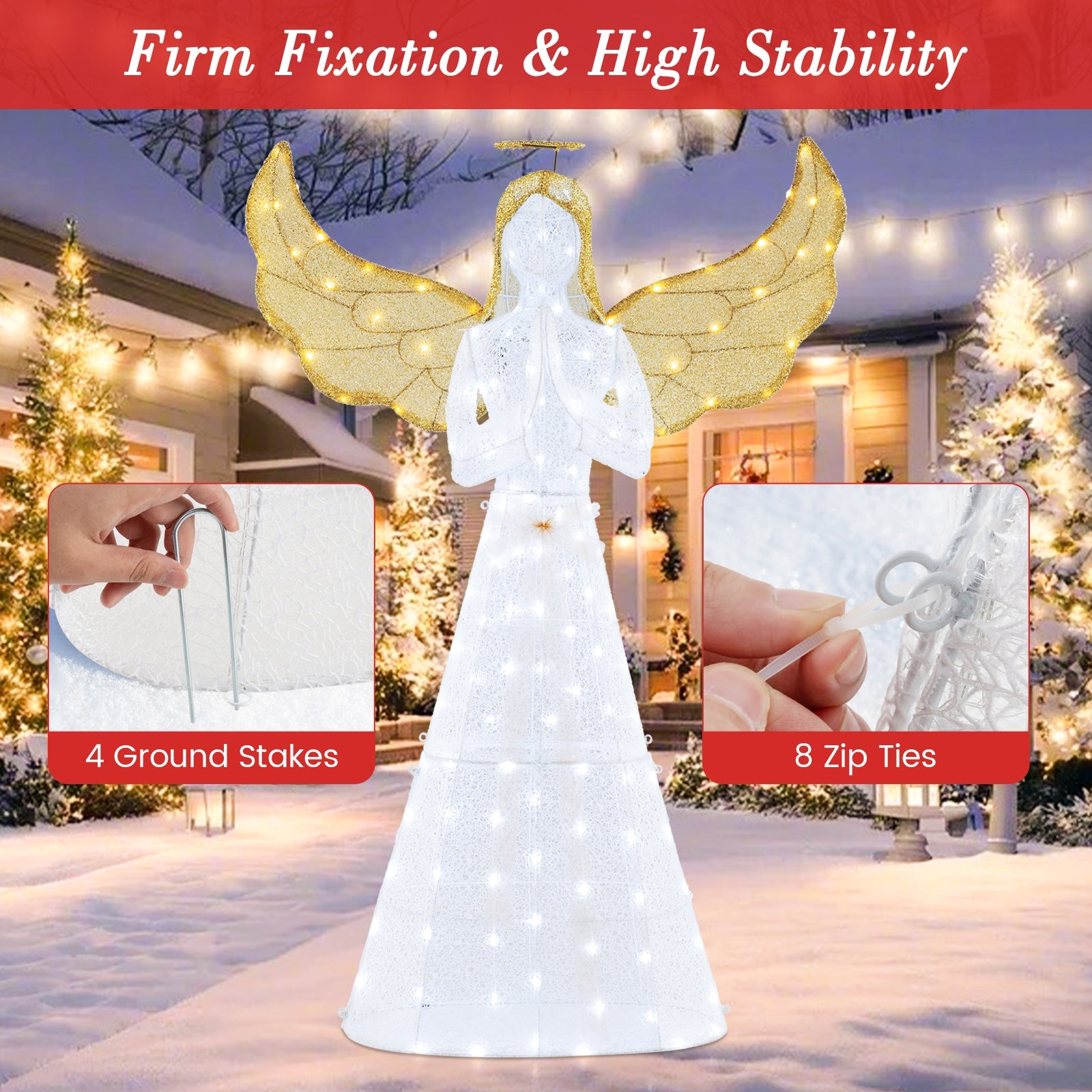 5 ft Festive Pre-Lit Angel with Halo and 150 LED Lights, White Christmas Decor & Accessories   at Gallery Canada