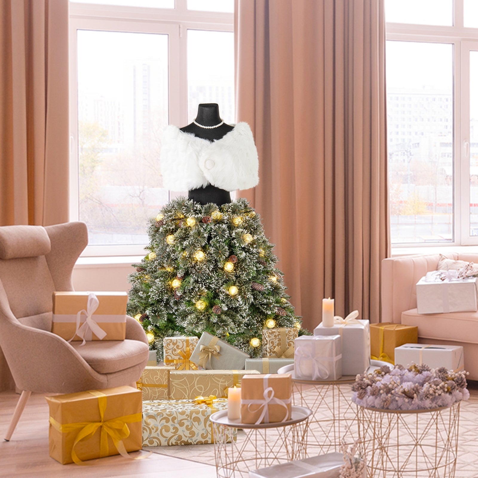 5 FT Pre-lit Mannequin Artificial Christmas Tree Hinged Dress Form Xmas Tree with 465 Branch Tips, Green Christmas Tree at Gallery Canada