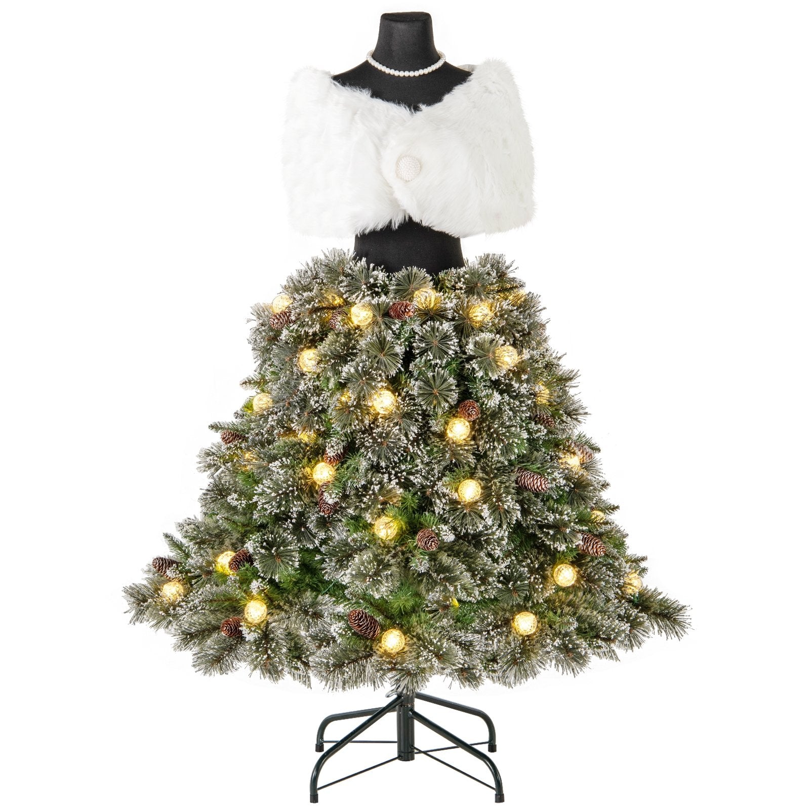 5 FT Pre-lit Mannequin Artificial Christmas Tree Hinged Dress Form Xmas Tree with 465 Branch Tips, Green Christmas Tree Green, White at Gallery Canada