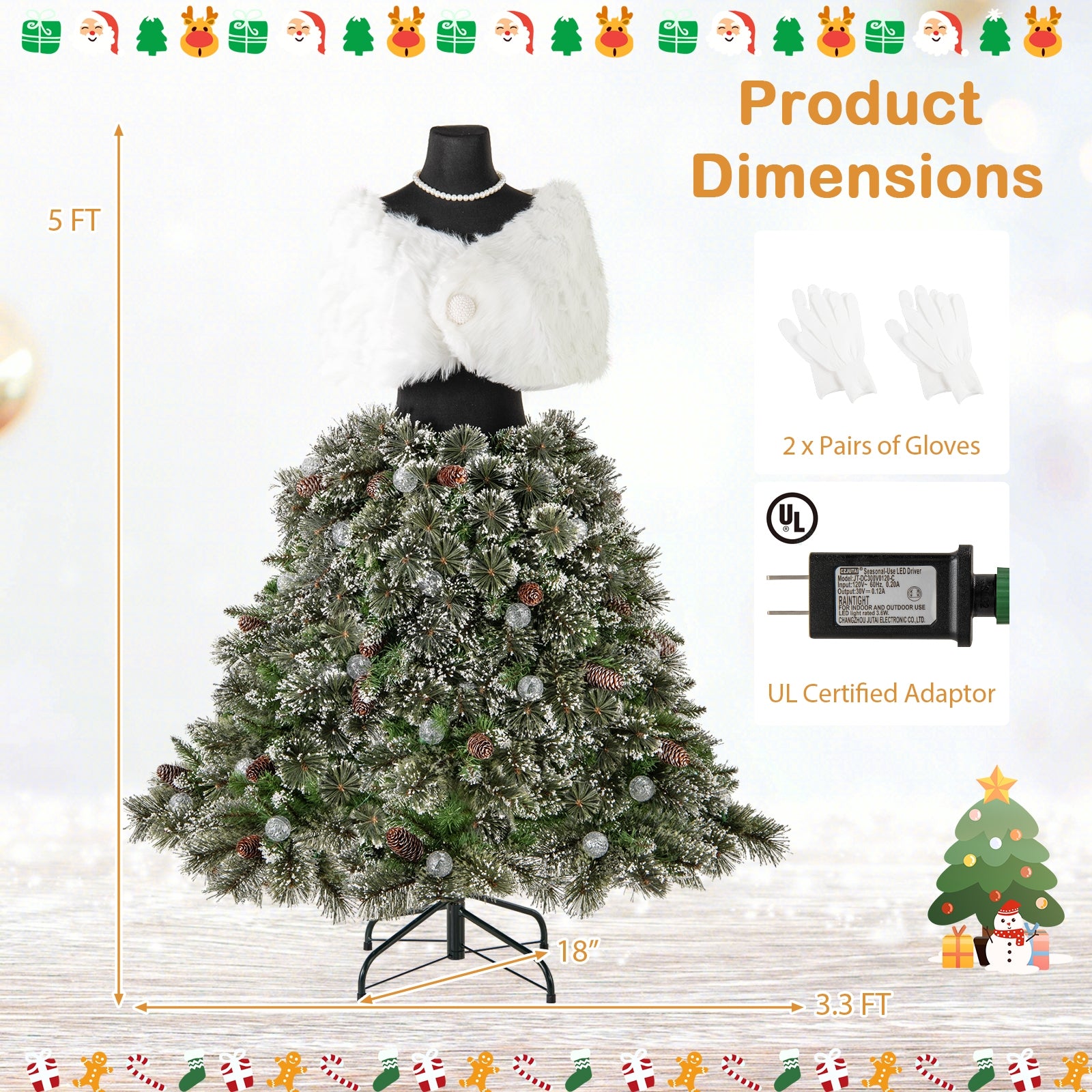 5 FT Pre-lit Mannequin Artificial Christmas Tree Hinged Dress Form Xmas Tree with 465 Branch Tips, Green Christmas Tree at Gallery Canada