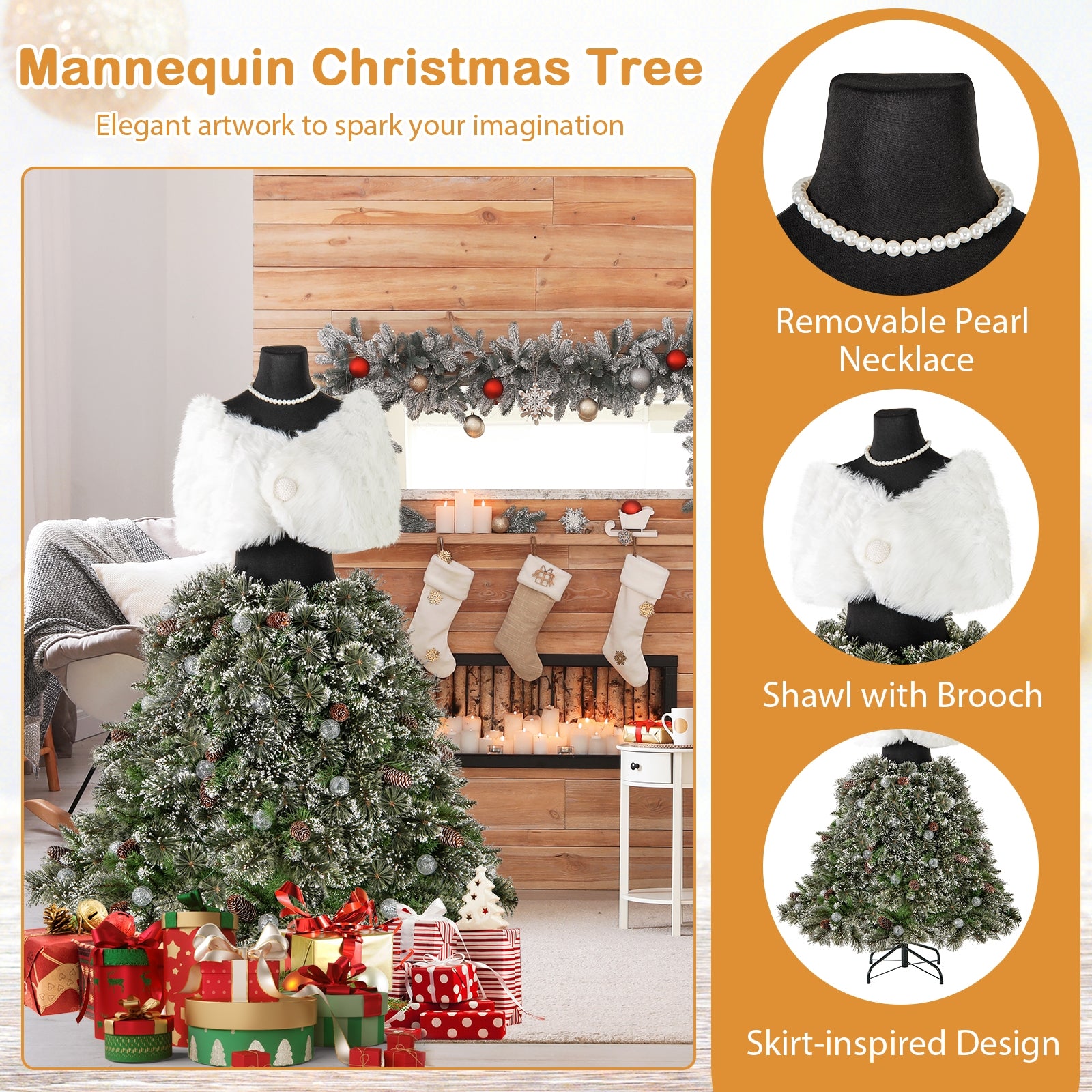 5 FT Pre-lit Mannequin Artificial Christmas Tree Hinged Dress Form Xmas Tree with 465 Branch Tips, Green Christmas Tree at Gallery Canada
