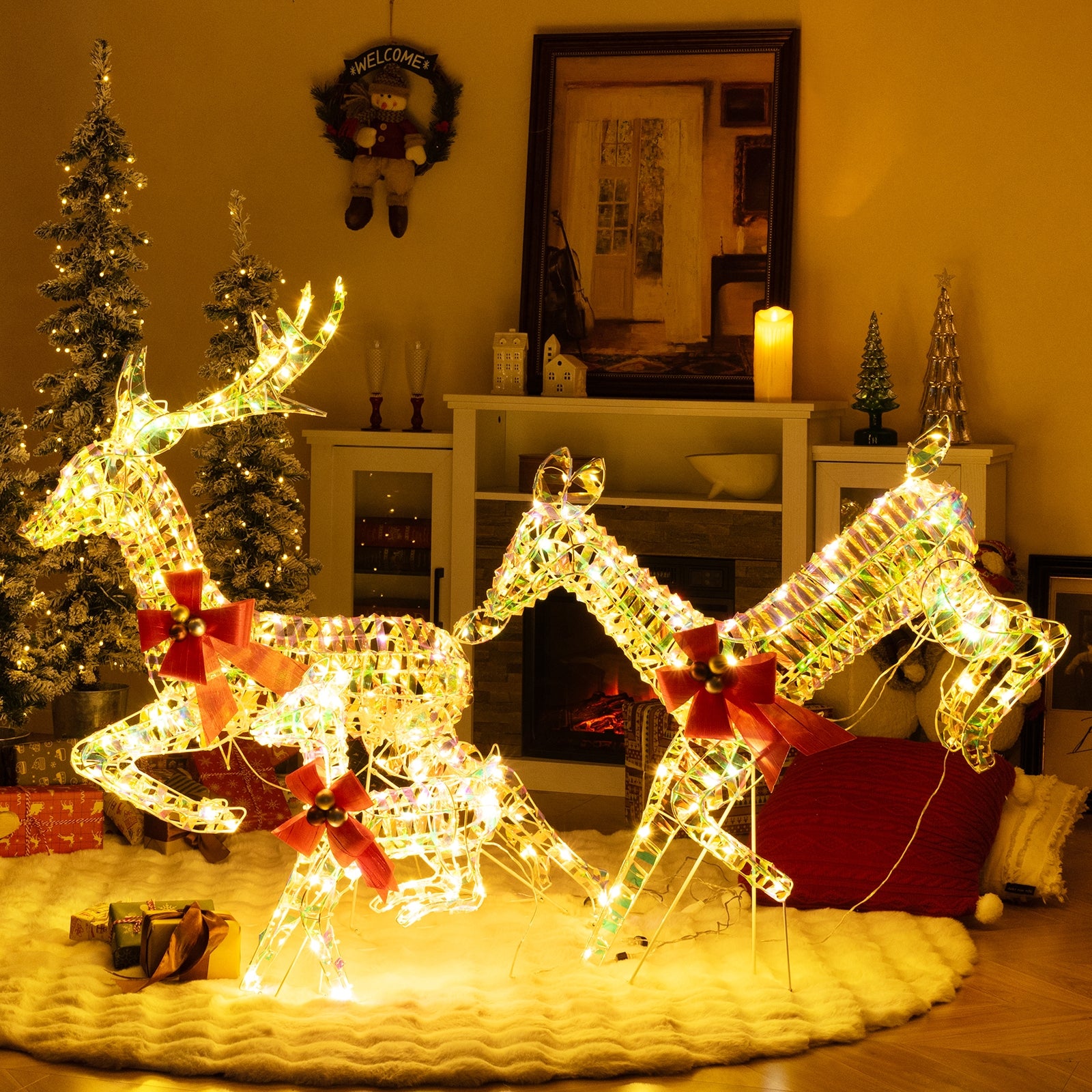 3-Piece Lighted Christmas Reindeer Family with LED Lights and Bows, White Christmas Decor & Accessories   at Gallery Canada