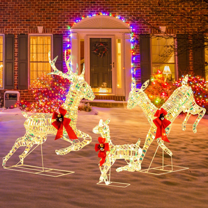 3-Piece Lighted Christmas Reindeer Family with LED Lights and Bows, White Christmas Decor & Accessories   at Gallery Canada