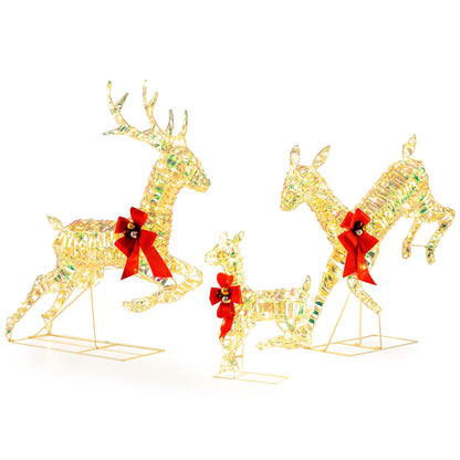 3-Piece Lighted Christmas Reindeer Family with LED Lights and Bows, White Christmas Decor & Accessories White  at Gallery Canada