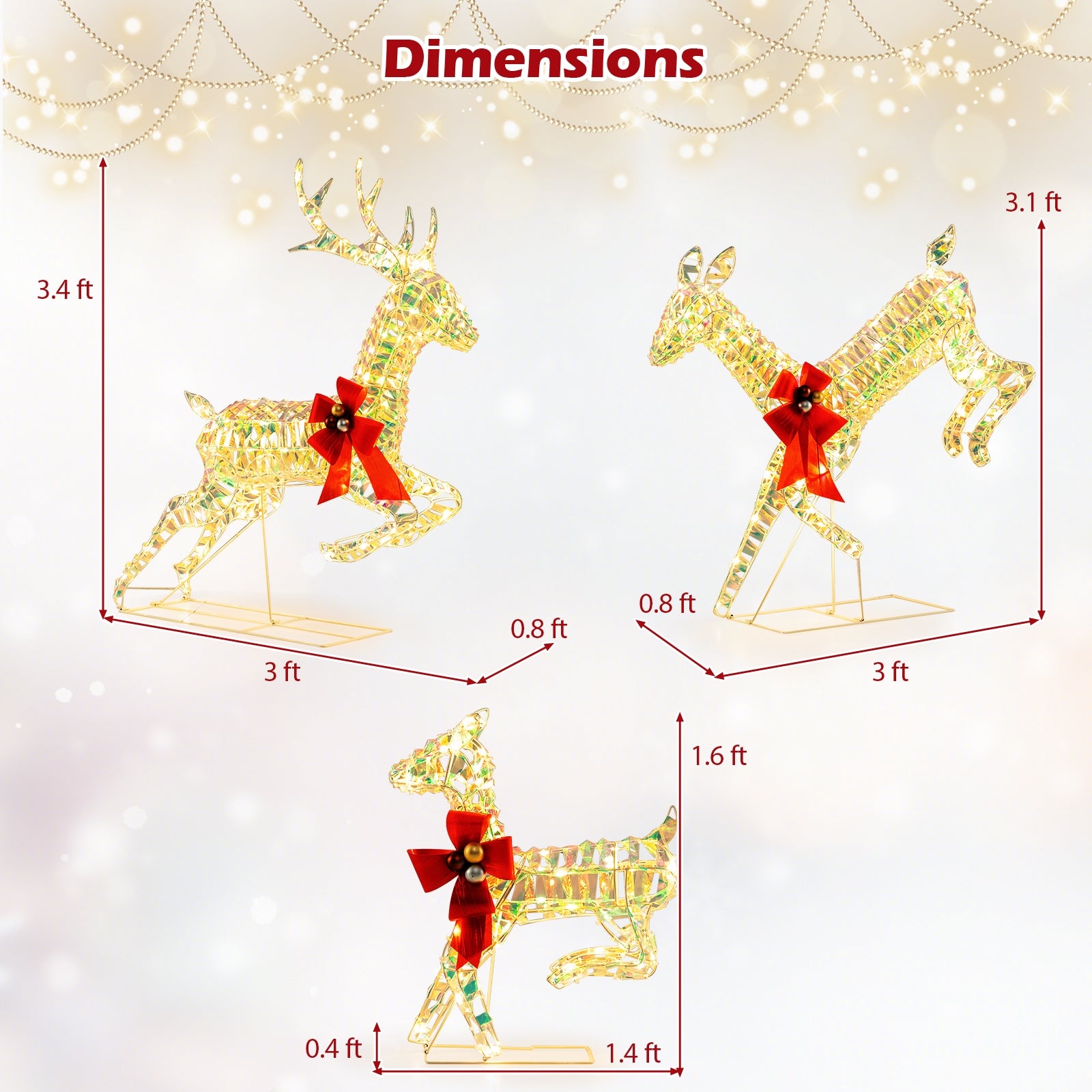 3-Piece Lighted Christmas Reindeer Family with LED Lights and Bows, White Christmas Decor & Accessories   at Gallery Canada