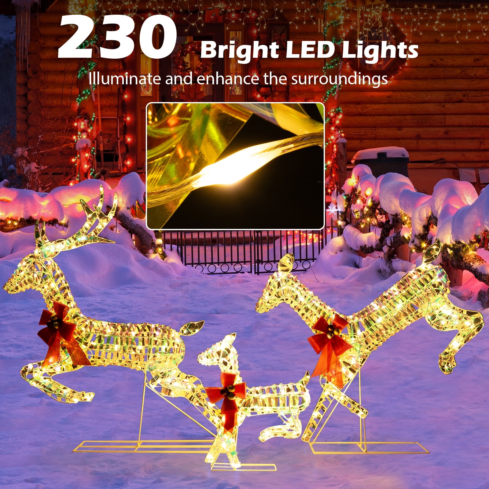 3-Piece Lighted Christmas Reindeer Family with LED Lights and Bows, White Christmas Decor & Accessories   at Gallery Canada