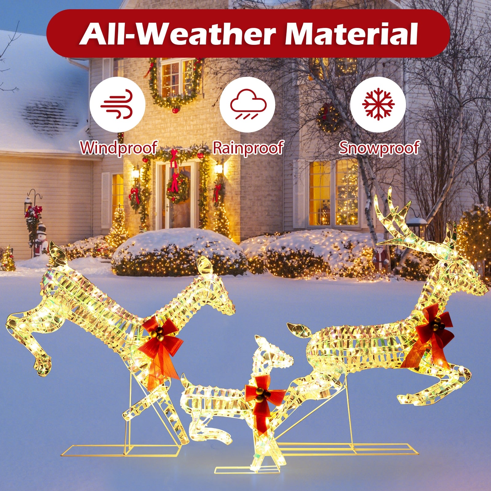 3-Piece Lighted Christmas Reindeer Family with LED Lights and Bows, White Christmas Decor & Accessories   at Gallery Canada