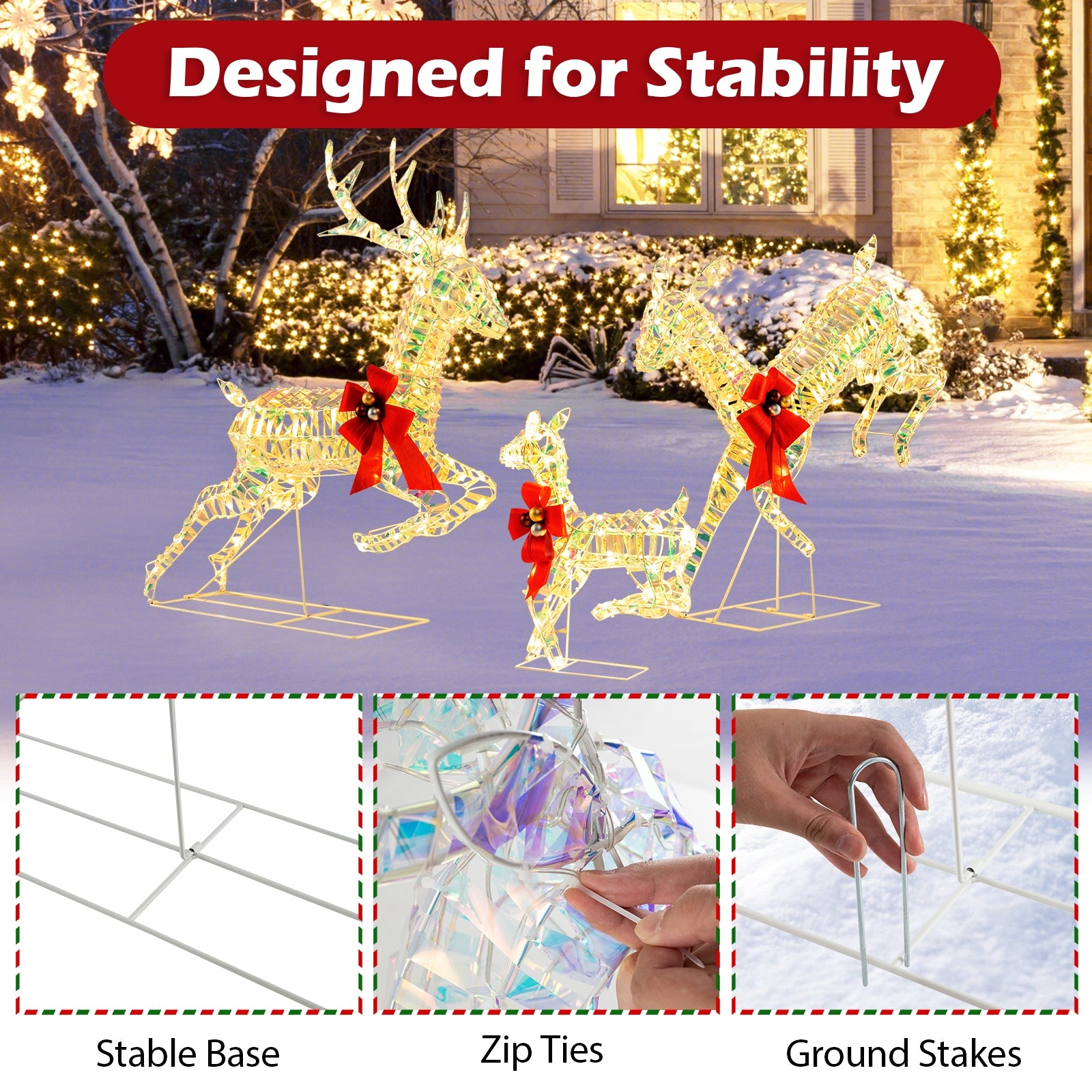 3-Piece Lighted Christmas Reindeer Family with LED Lights and Bows, White Christmas Decor & Accessories   at Gallery Canada