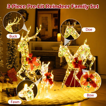 3-Piece Lighted Christmas Reindeer Family with LED Lights and Bows, White Christmas Decor & Accessories   at Gallery Canada