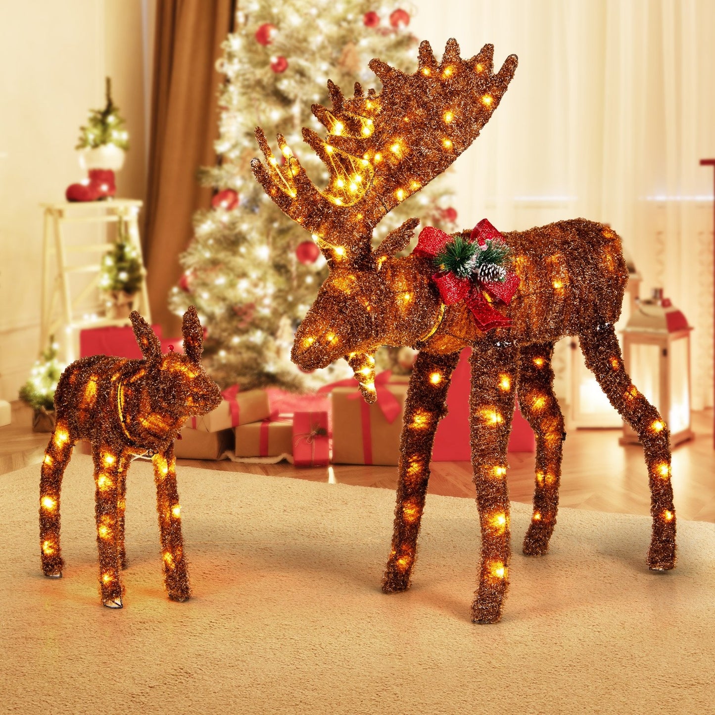 2 Pieces Lighted Moose Family with 170 LED Lights and Zip Ties, Brown Christmas Decor & Accessories   at Gallery Canada